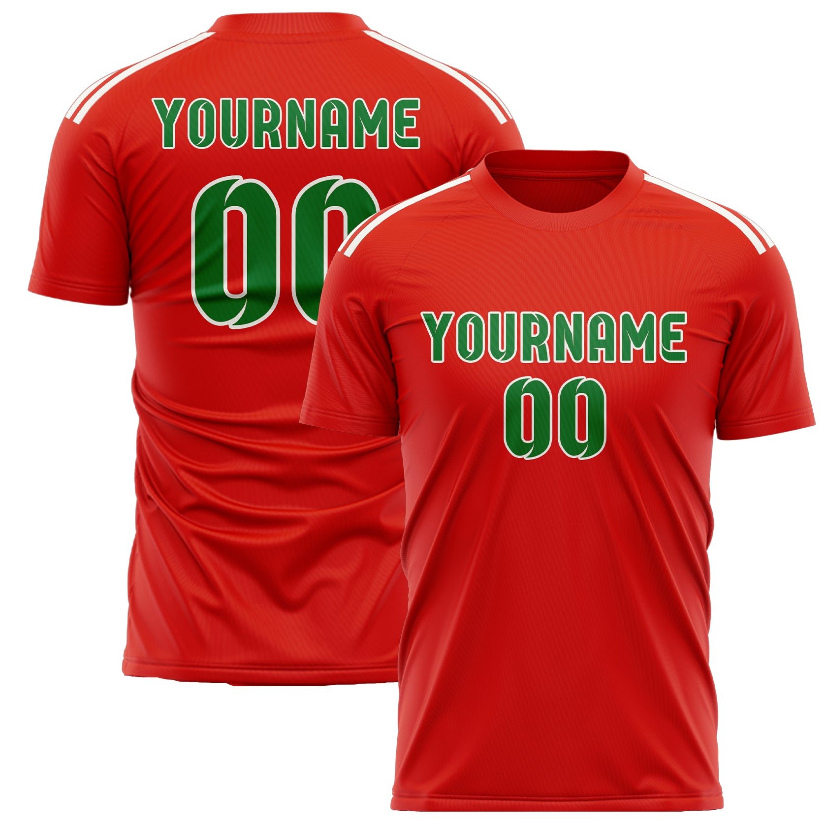 Maillot de football personnalisé orange, rouge et vert émeraude