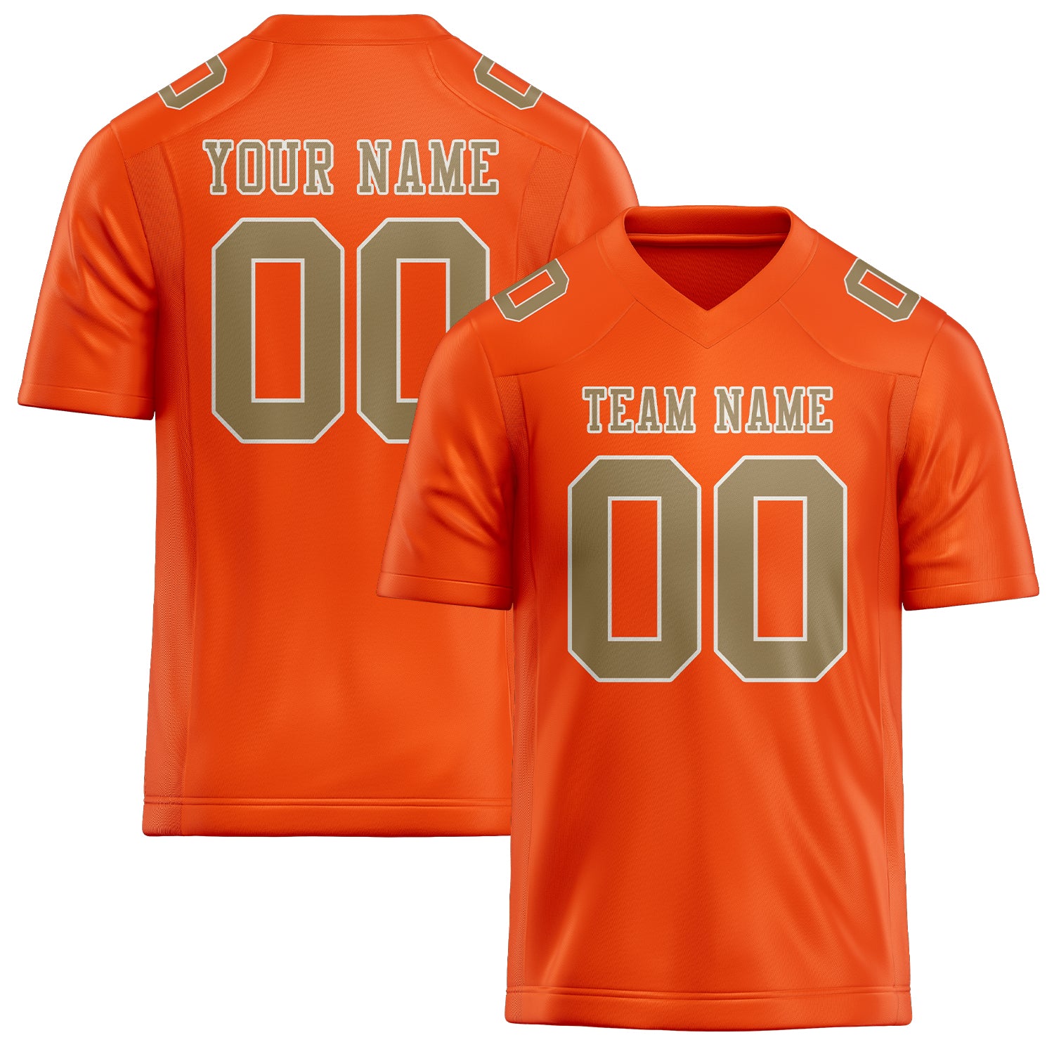 Maillot de football personnalisé orange, rouge et kaki clair