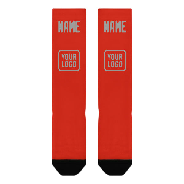 Chaussettes hautes personnalisées orange, rouge et grises