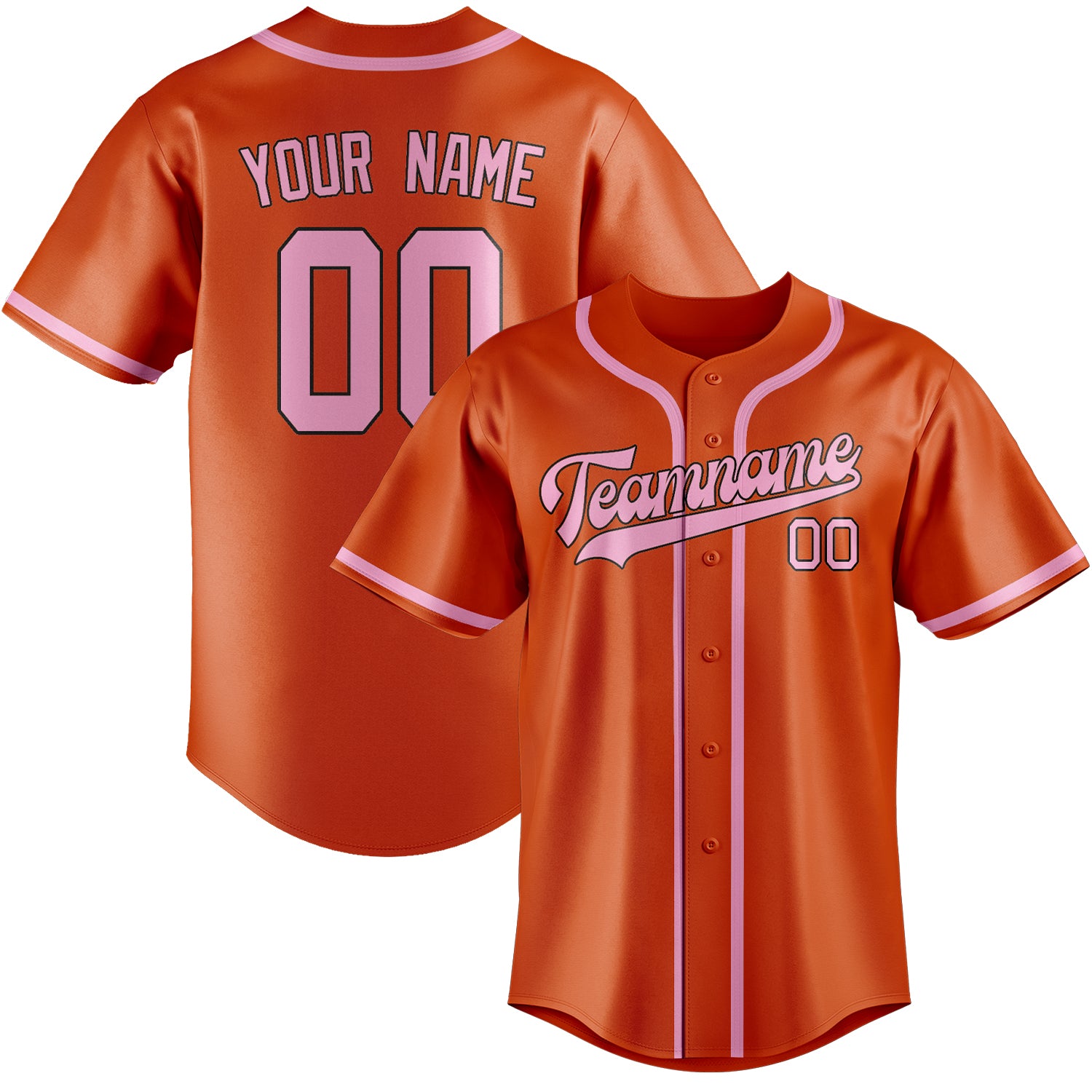 Maillot de baseball personnalisé orange, rouge et rose clair