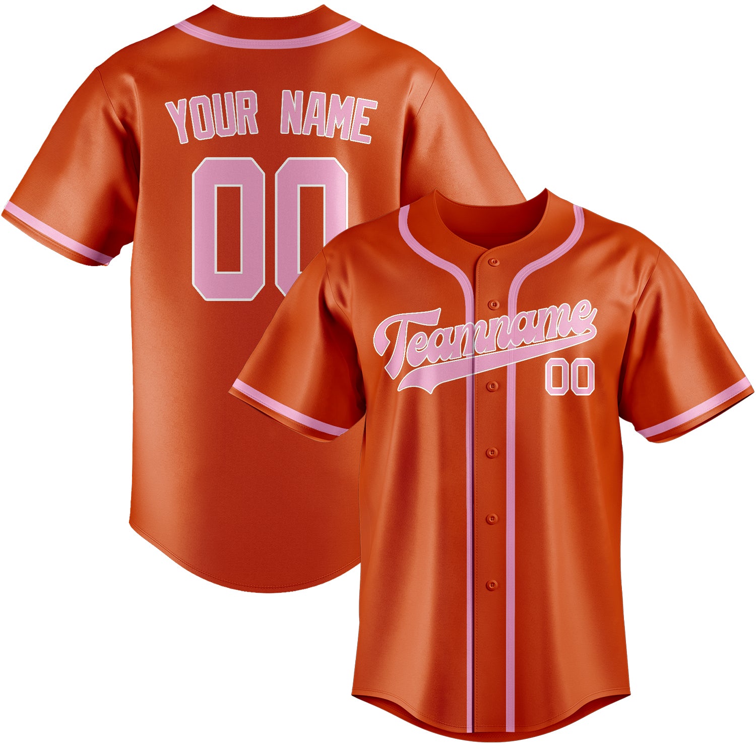 Maillot de baseball personnalisé orange, rouge et rose clair