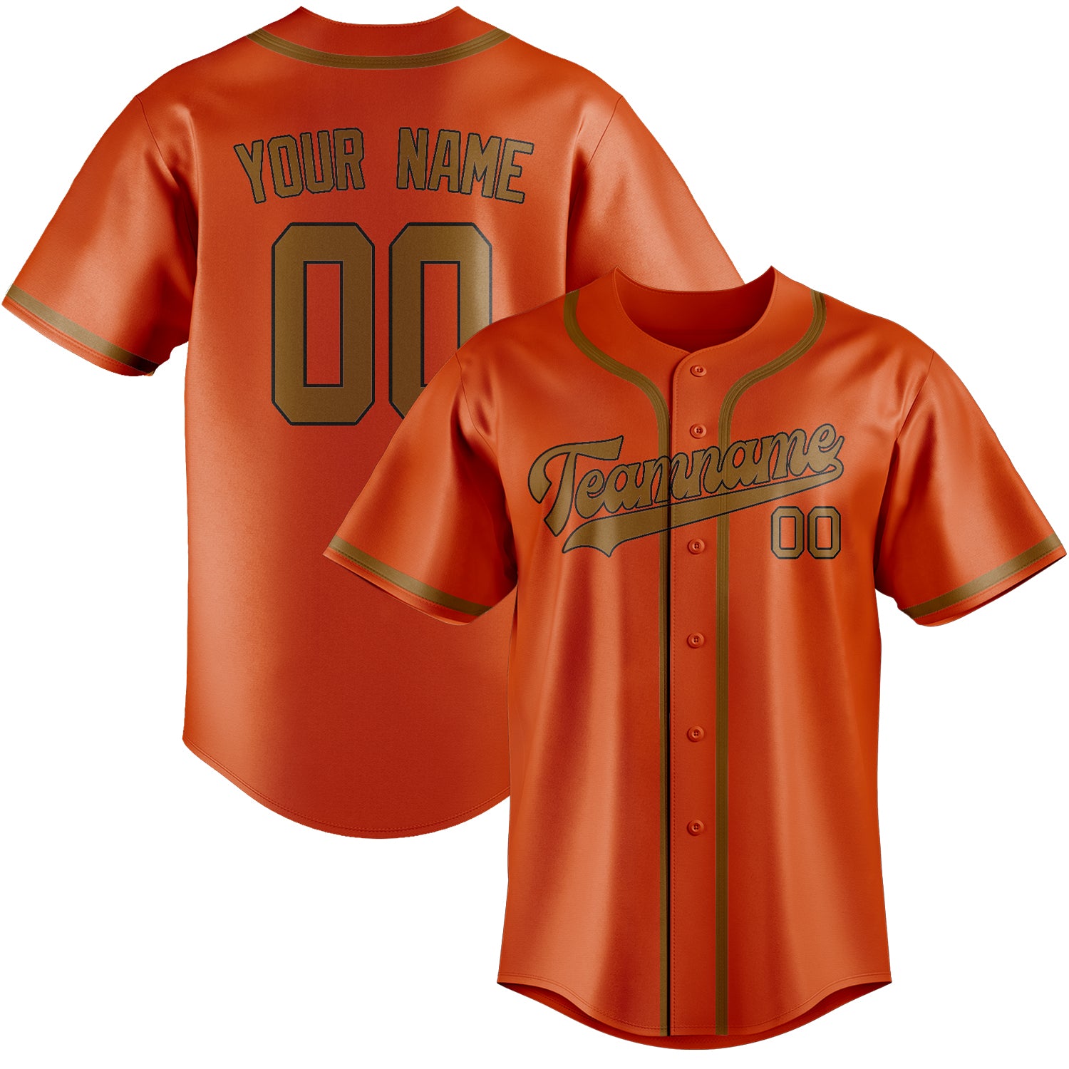 Maillot de baseball personnalisé orange, rouge et kaki