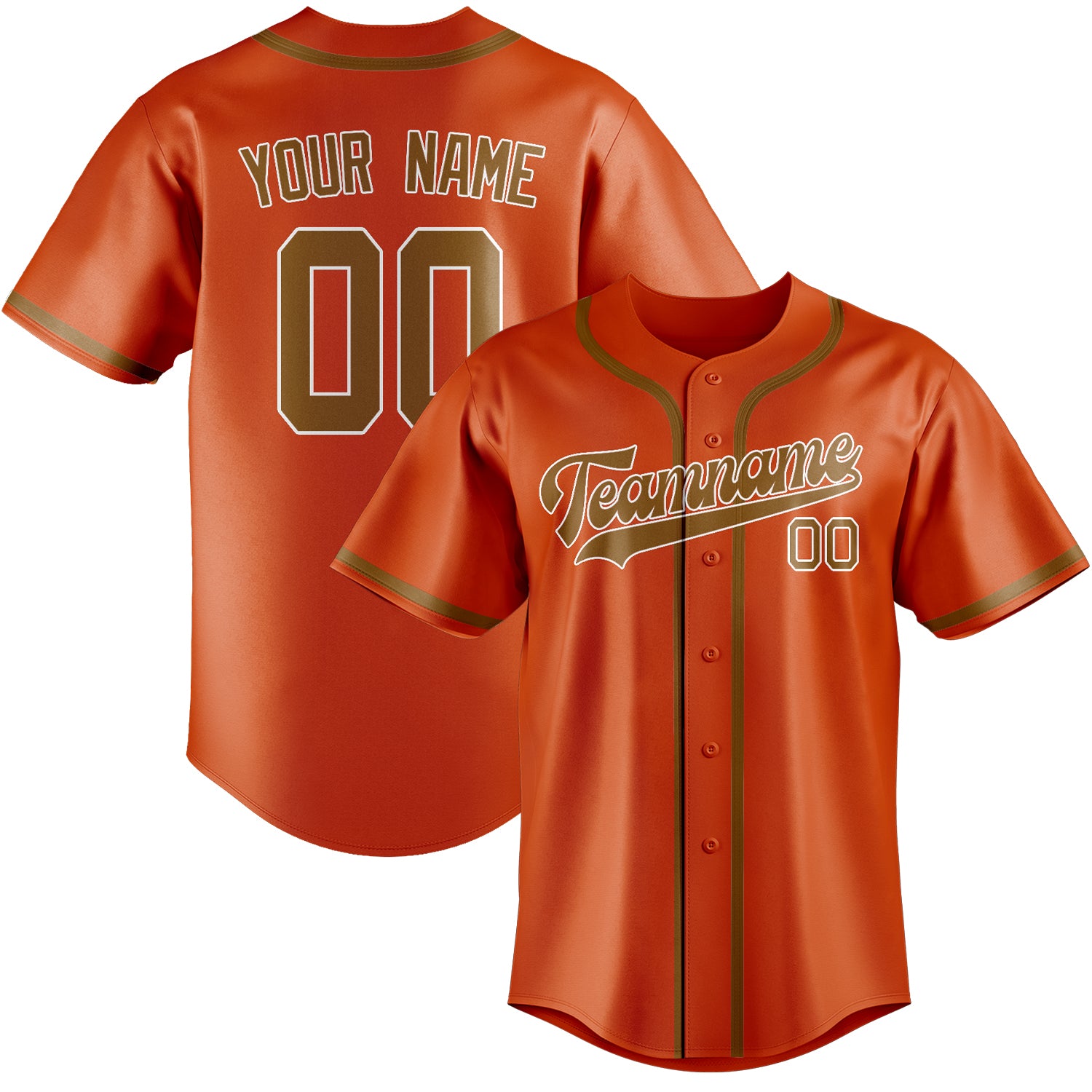 Maillot de baseball personnalisé orange, rouge et kaki
