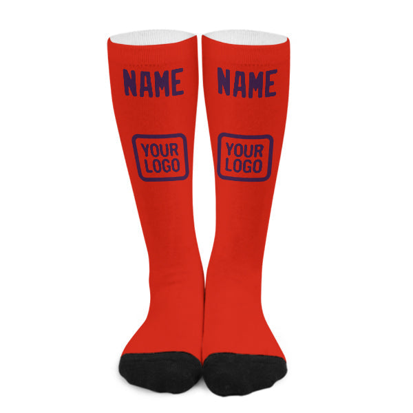 Chaussettes hautes personnalisées orange, rouge et violettes