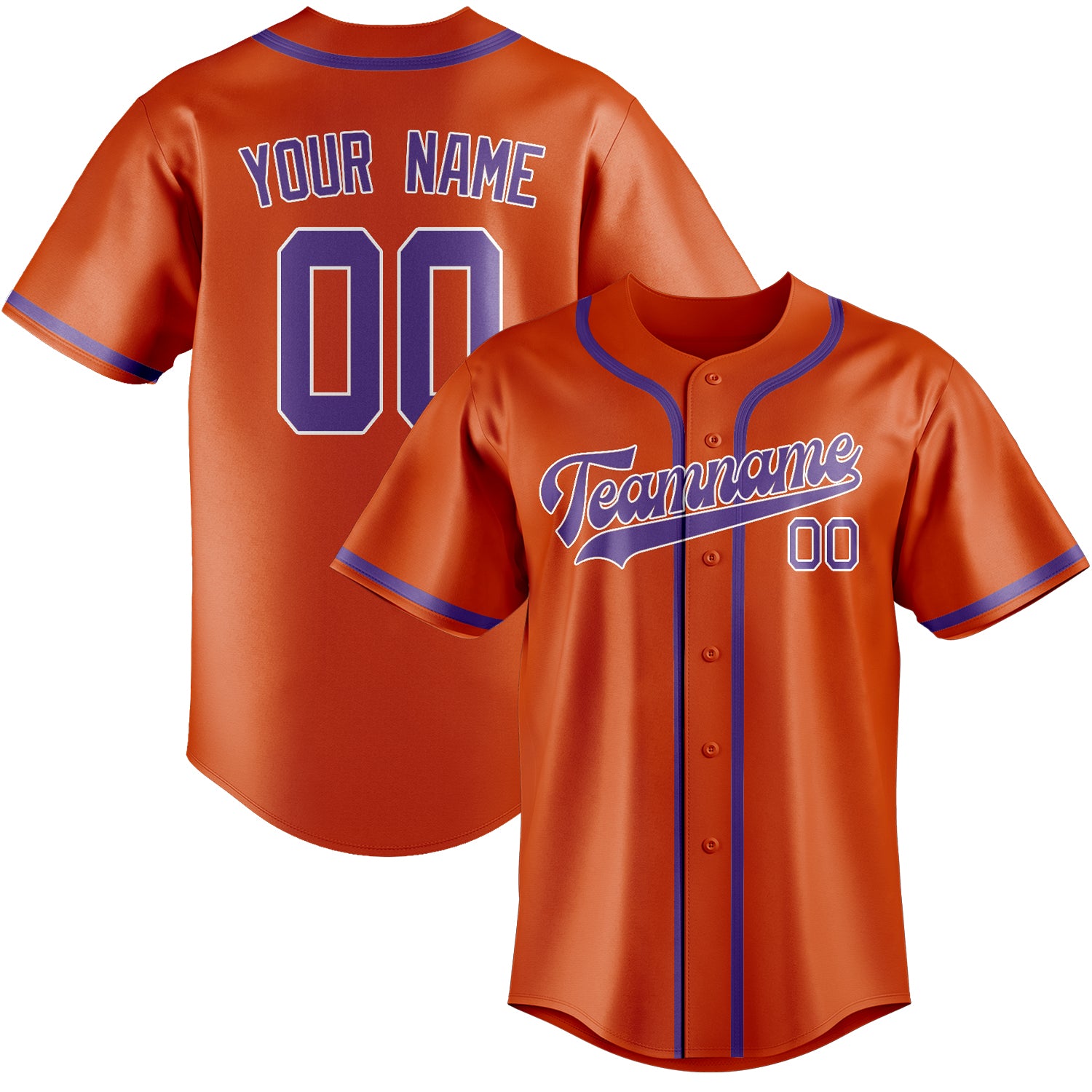 Maillot de baseball personnalisé orange, rouge et violet clair