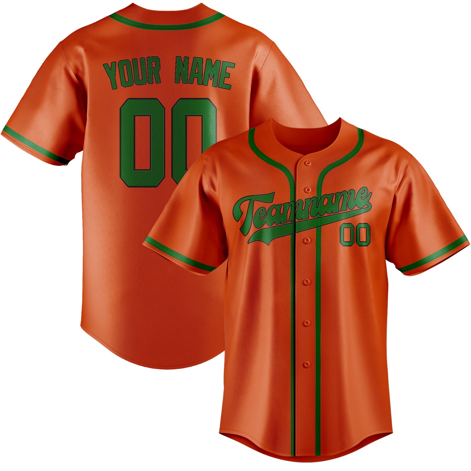 Maillot de baseball personnalisé orange, rouge et vert émeraude