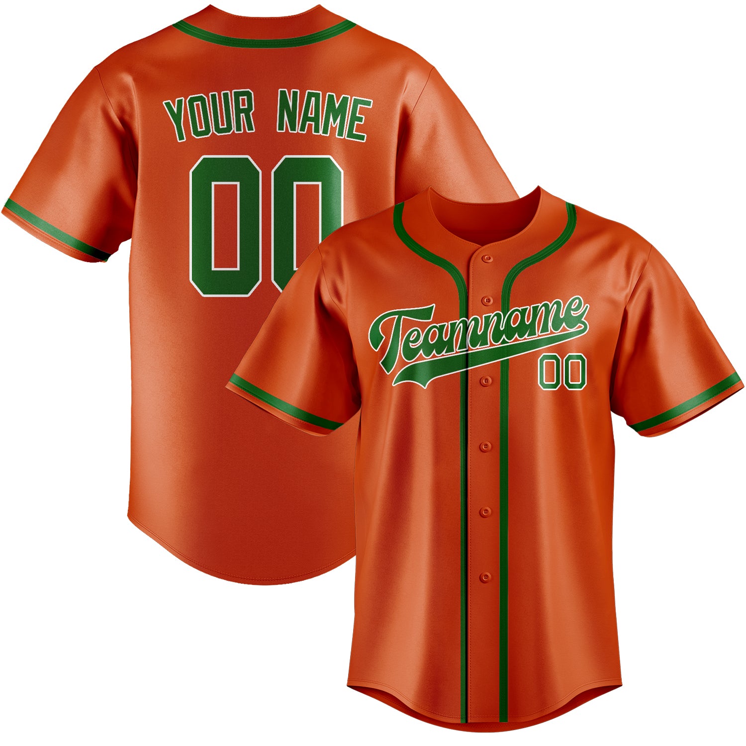 Maillot de baseball personnalisé orange, rouge et vert émeraude