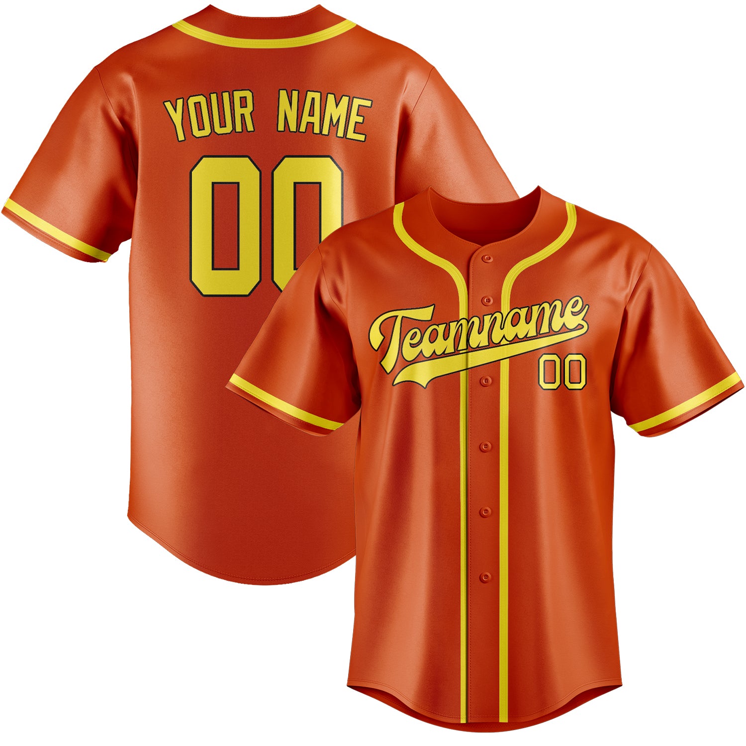 Maillot de baseball personnalisé orange, rouge et jaune clair