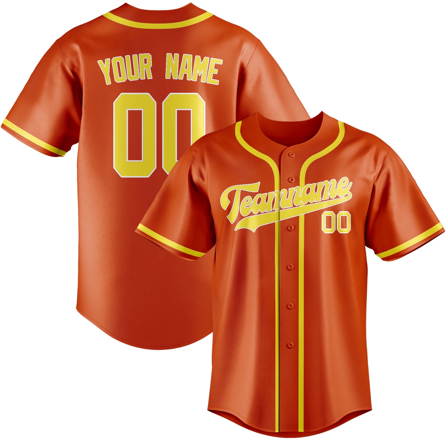 Maillot de baseball personnalisé orange, rouge et jaune clair