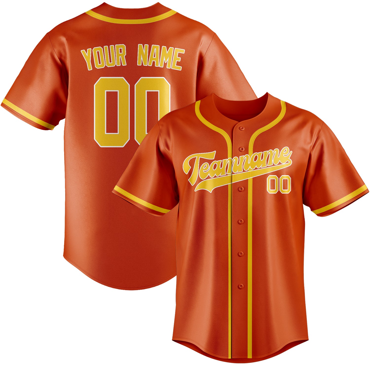 Maillot de baseball personnalisé orange rouge or
