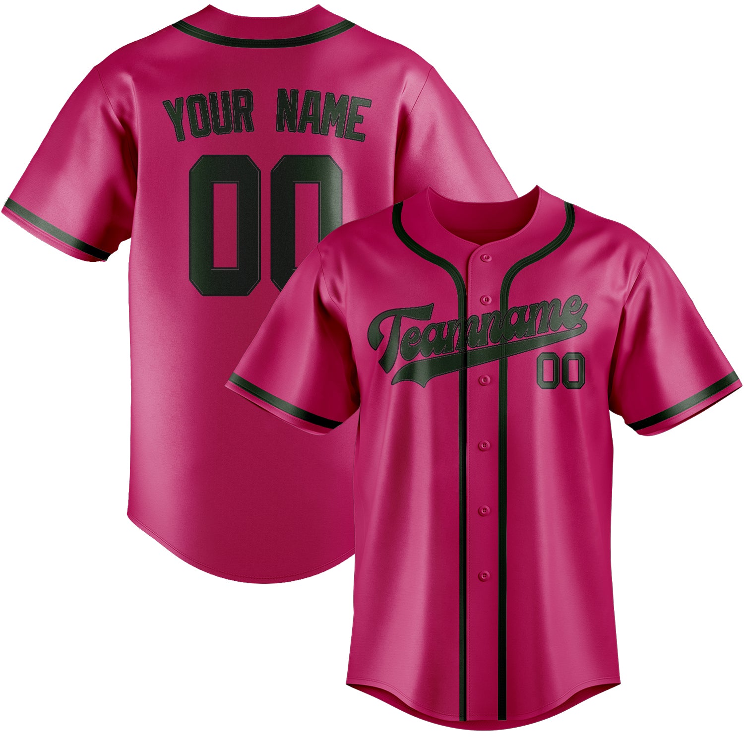 Maillot de baseball personnalisé rose et vert foncé