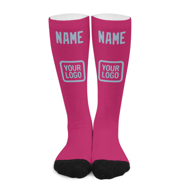Chaussettes hautes roses et bleu clair personnalisées
