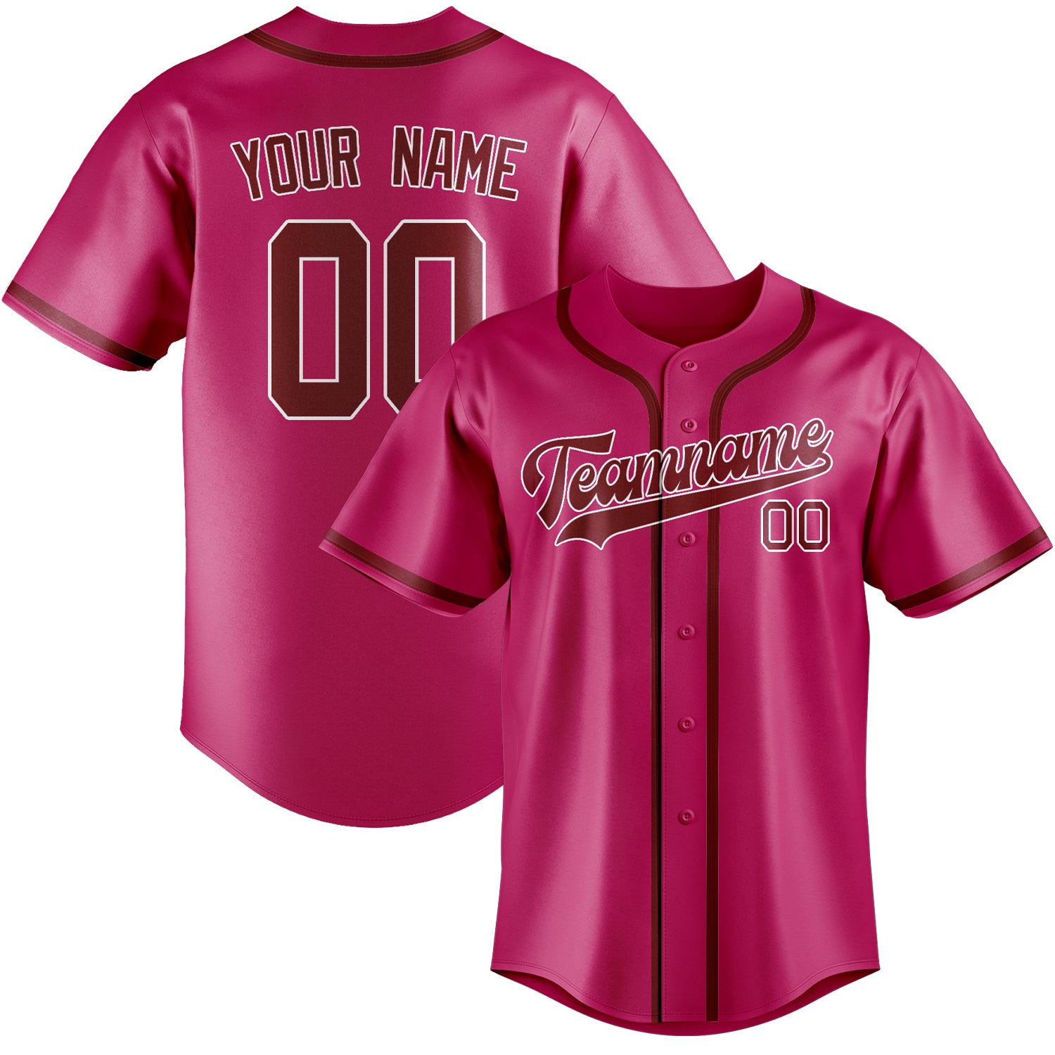 Maillot de baseball personnalisé rose et rouge cramoisi