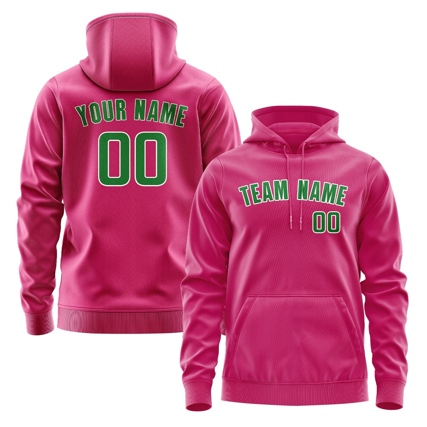 Sweat à capuche rose et vert émeraude personnalisé 