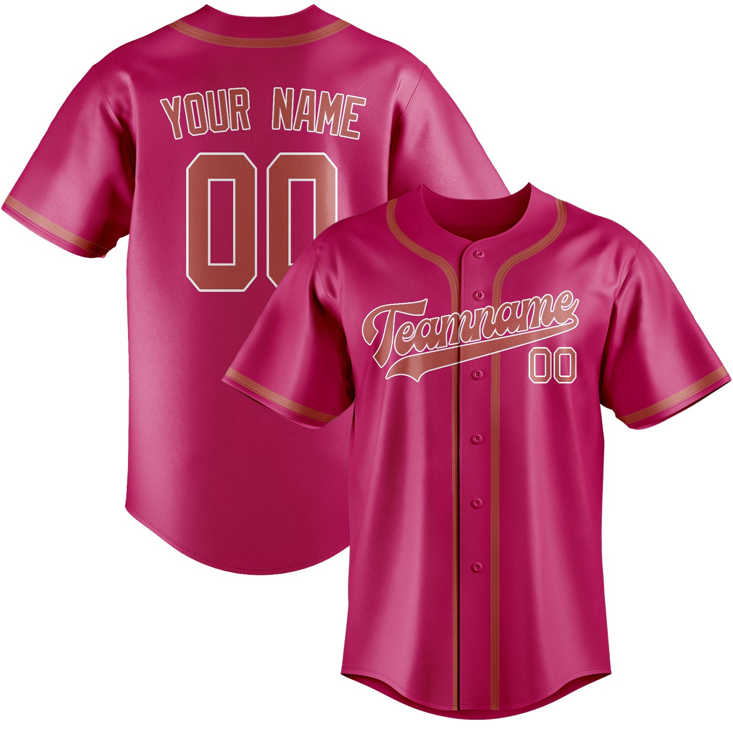 Maillot de baseball personnalisé rose cuivré rose