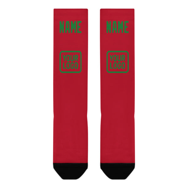 Chaussettes hautes personnalisées rouge émeraude et vert émeraude