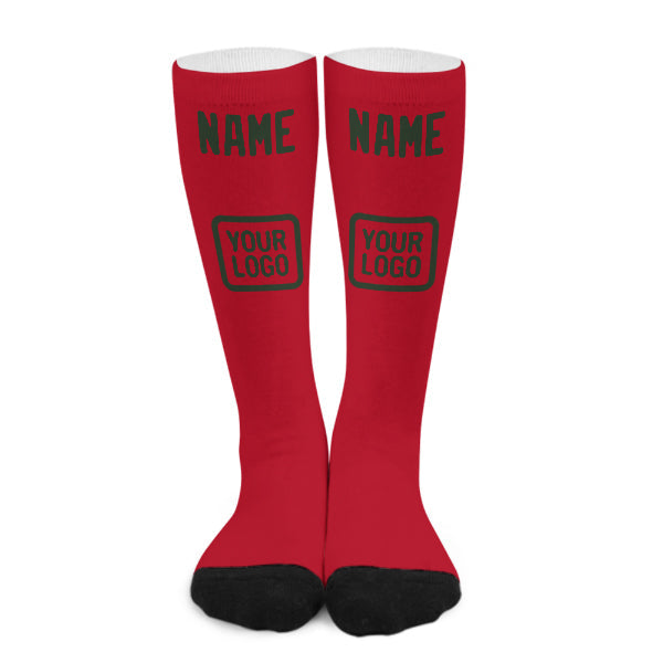 Chaussettes hautes personnalisées rouges et vert foncé