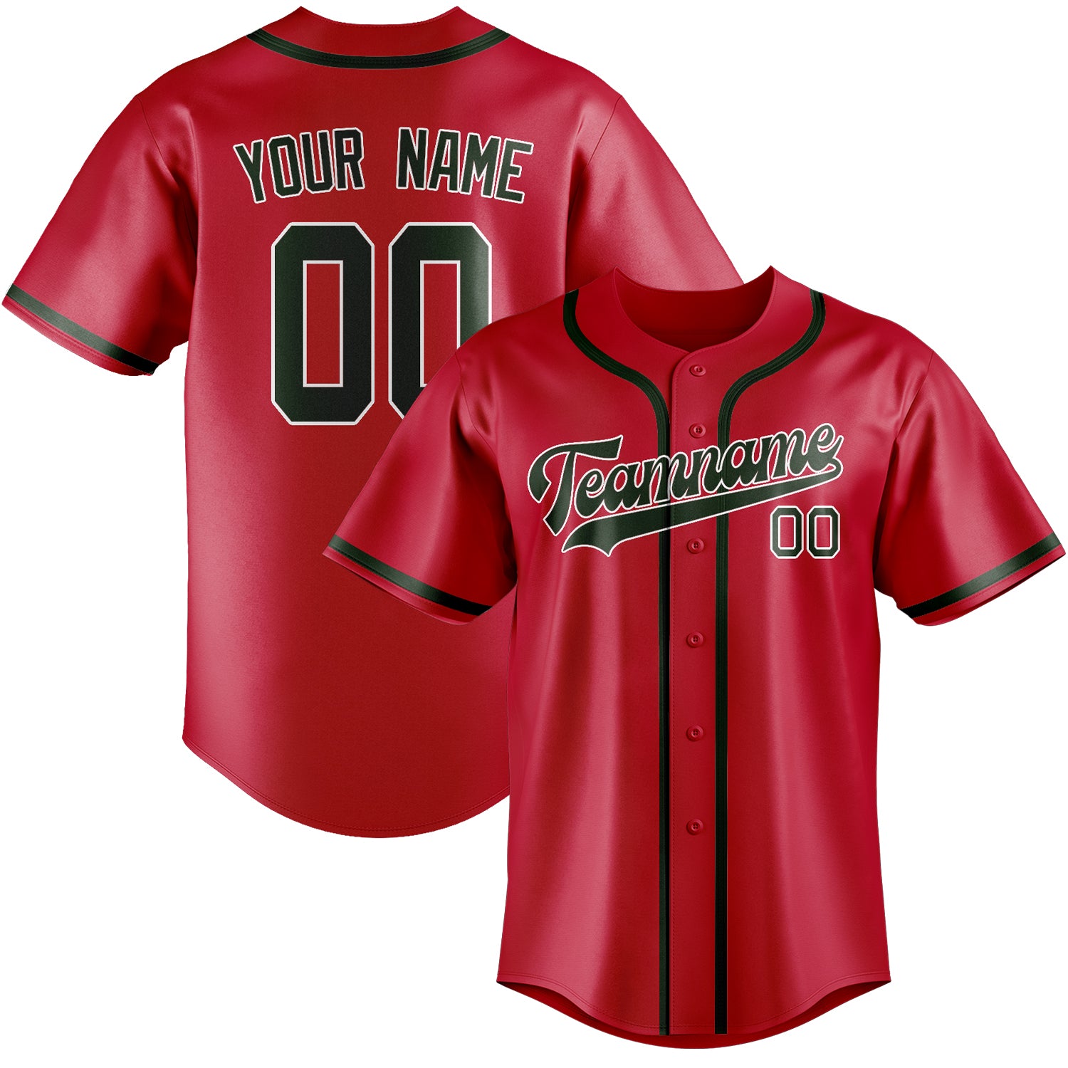 Maillot de baseball personnalisé rouge et vert foncé