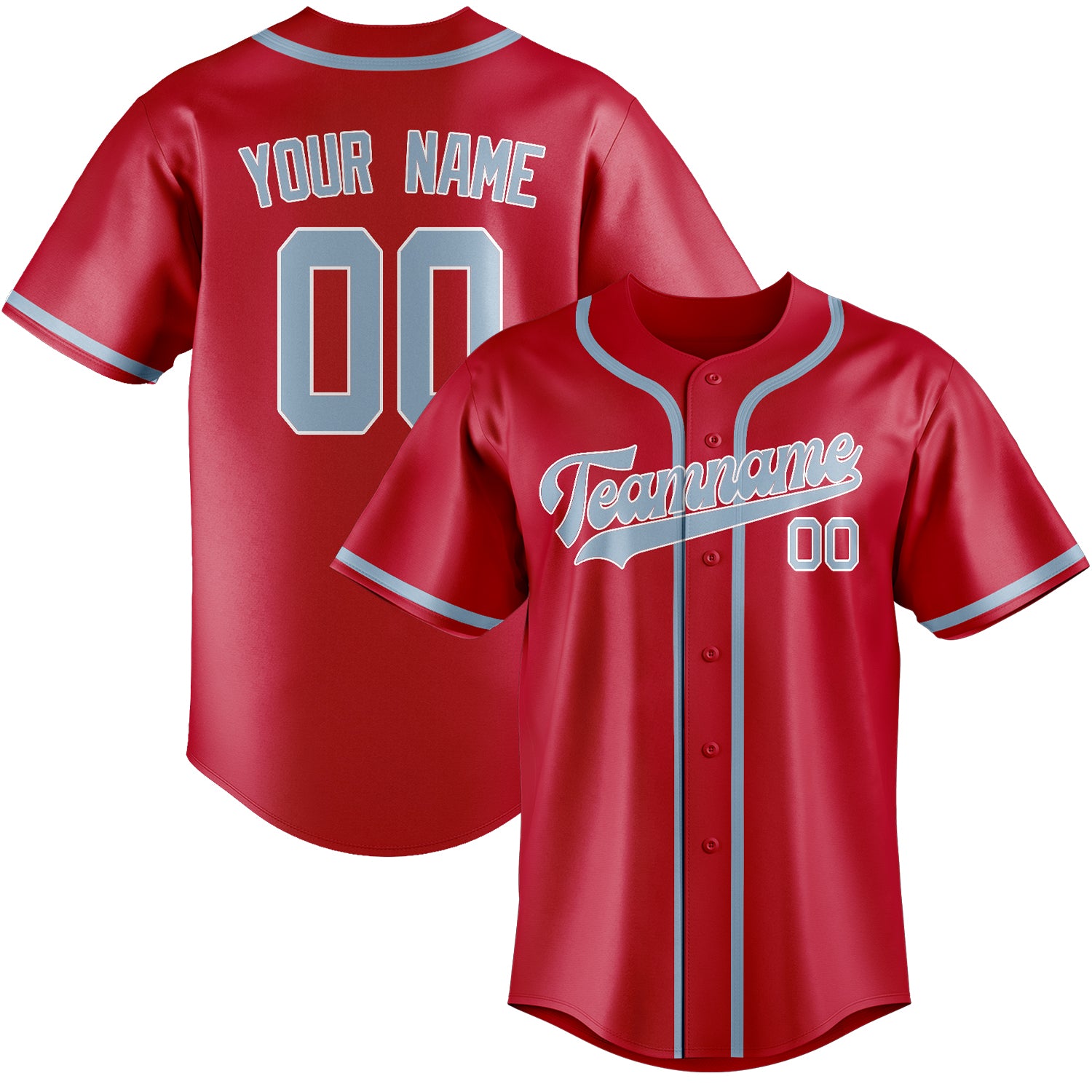 Maillot de baseball personnalisé rouge et bleu clair