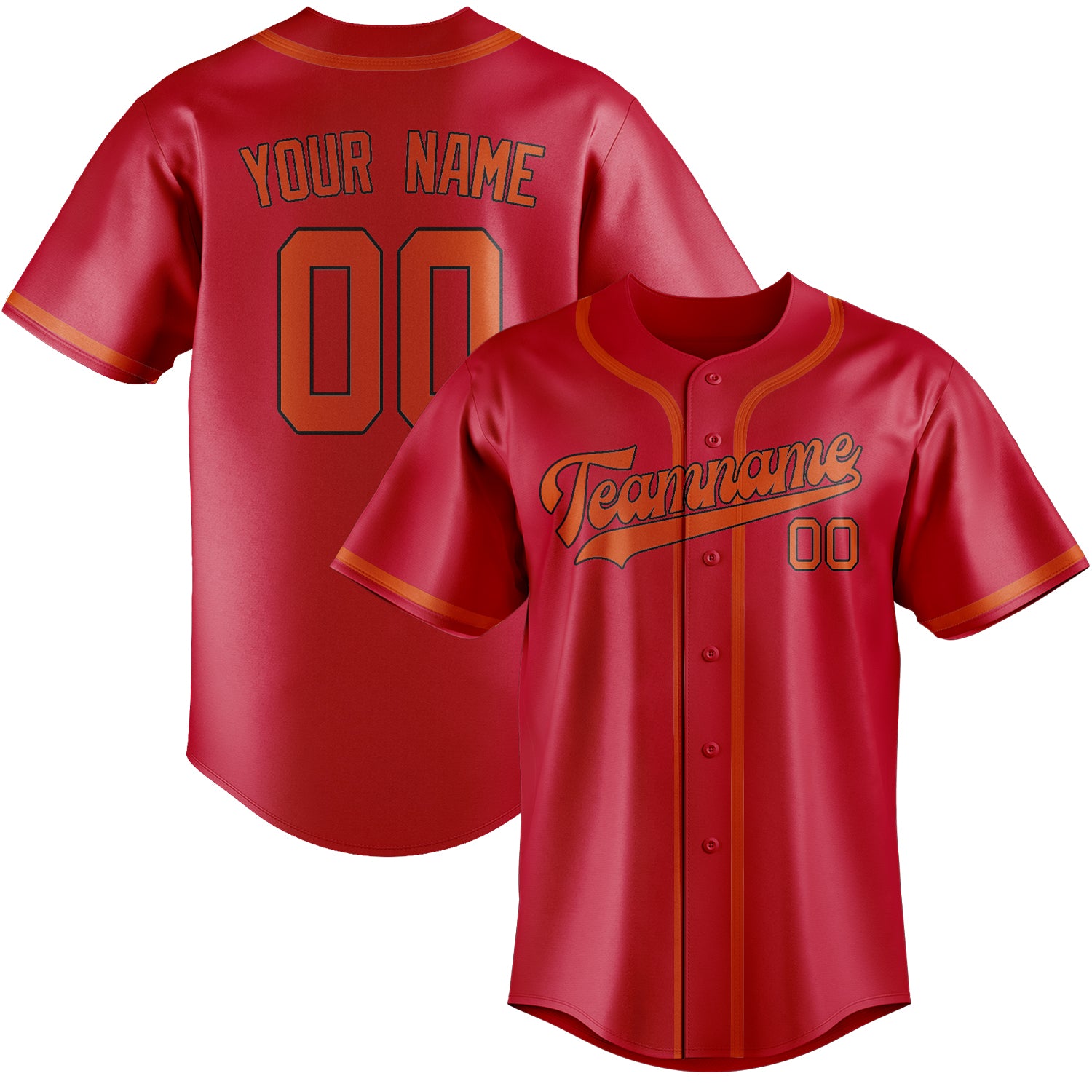 Maillot de baseball personnalisé rouge-orange-rouge