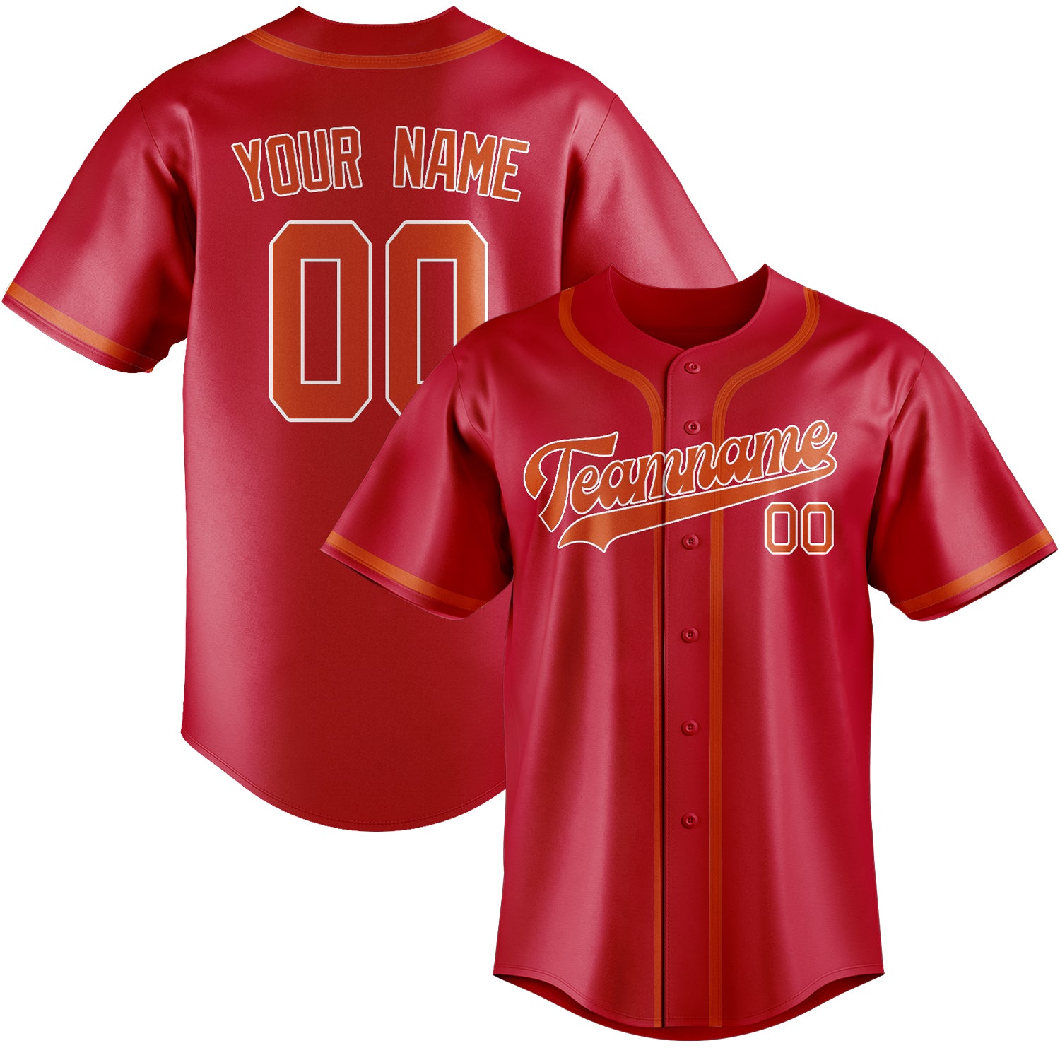 Maillot de baseball personnalisé rouge-orange-rouge