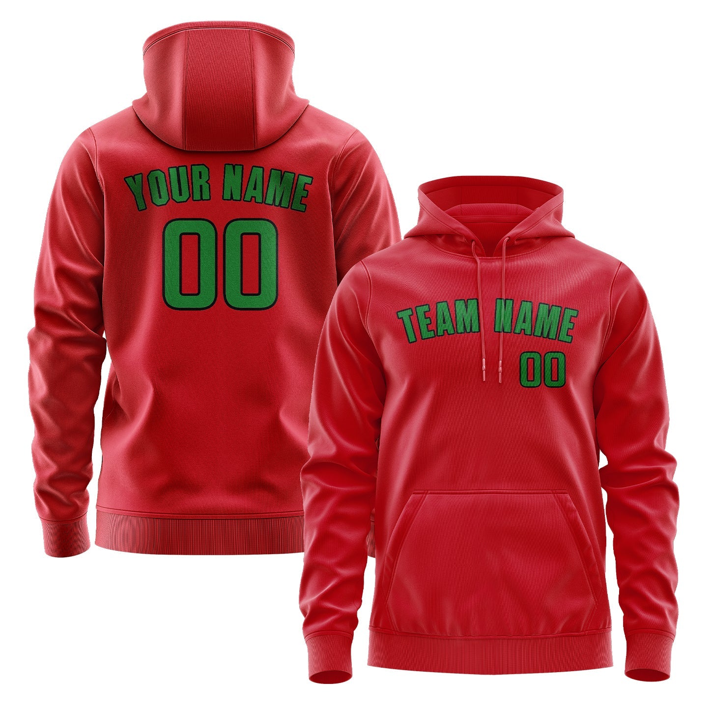 Sweat à capuche personnalisé rouge et vert émeraude 