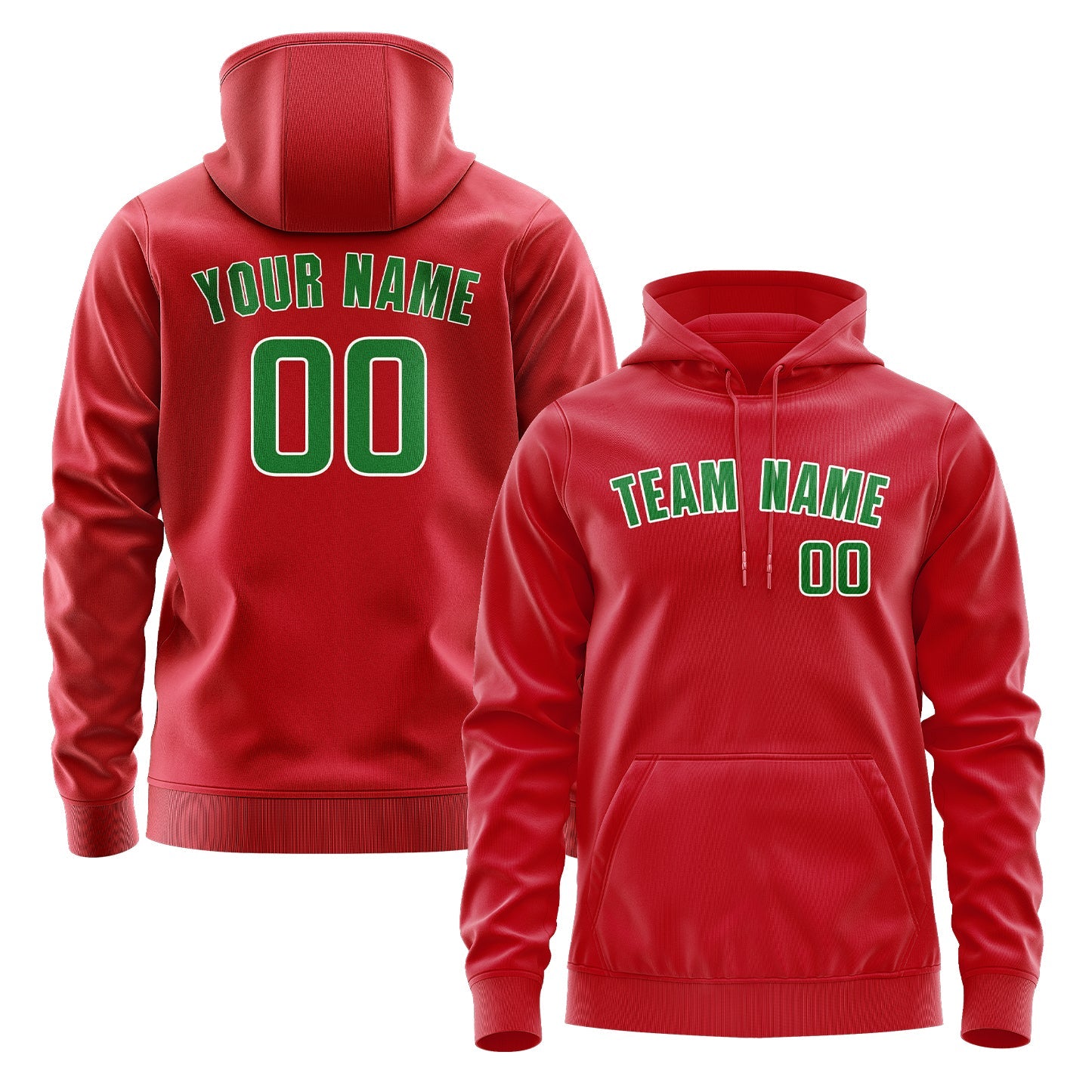 Sweat à capuche personnalisé rouge et vert émeraude 