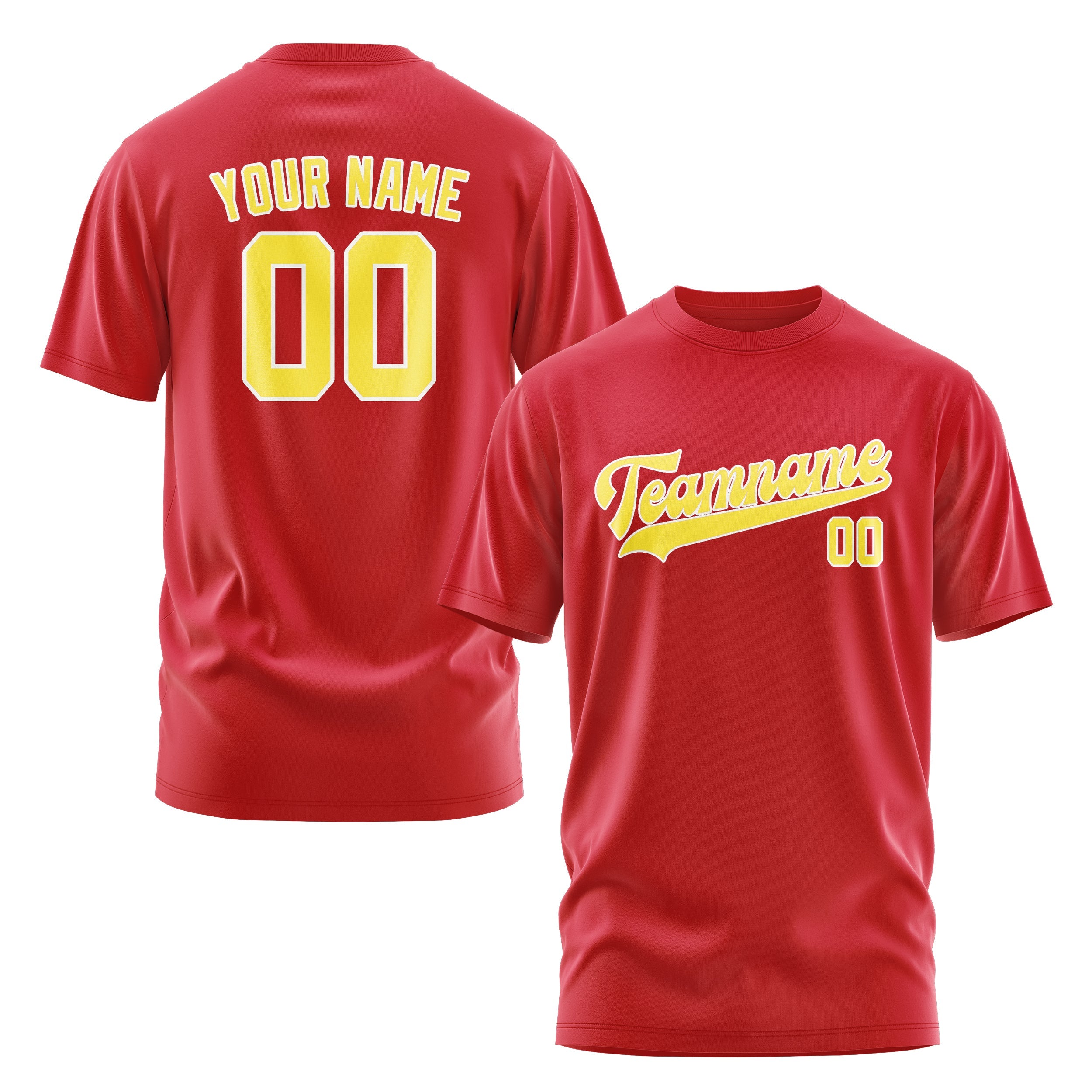 T-shirt personnalisé rouge clair et jaune