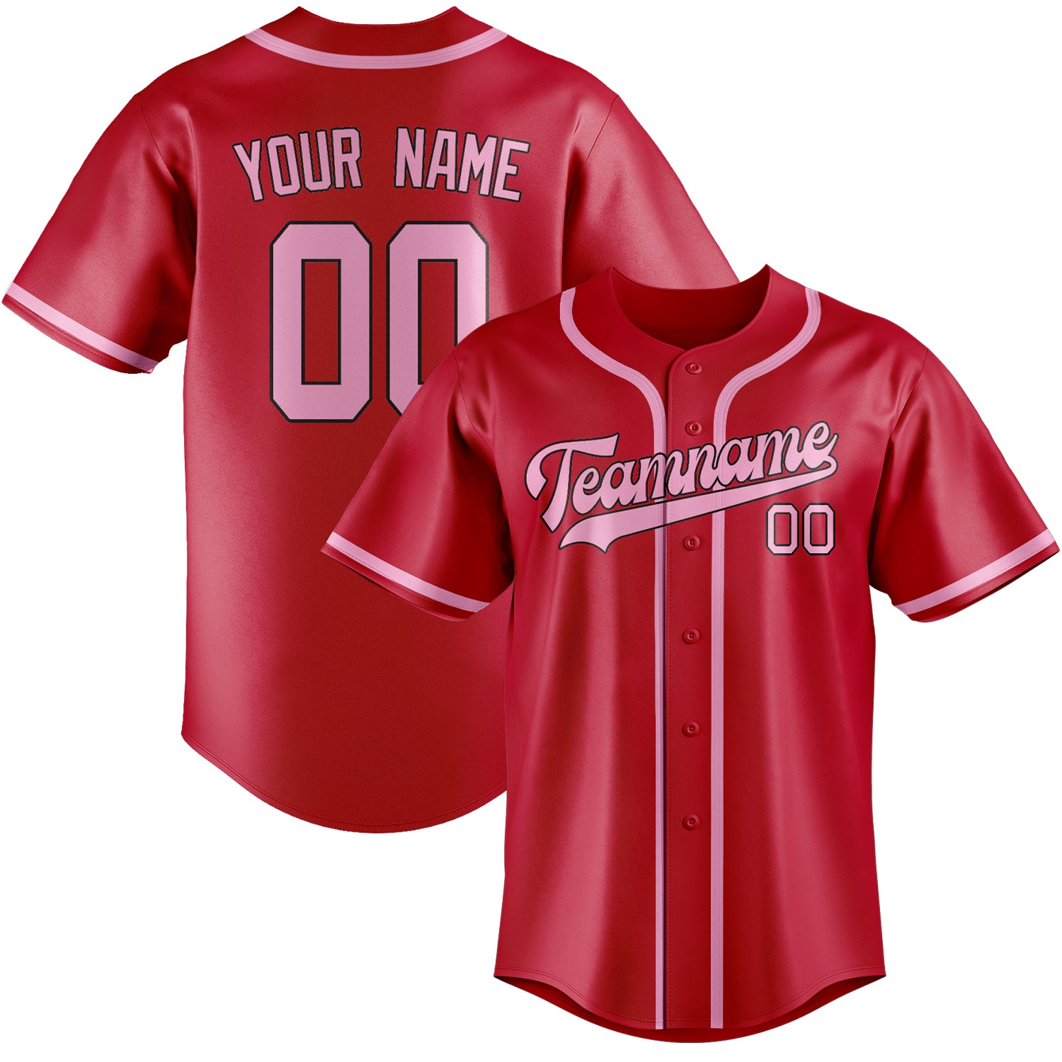 Maillot de baseball personnalisé rouge et rose clair