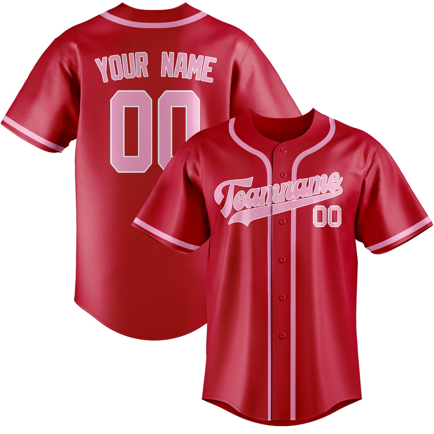 Maillot de baseball personnalisé rouge et rose clair