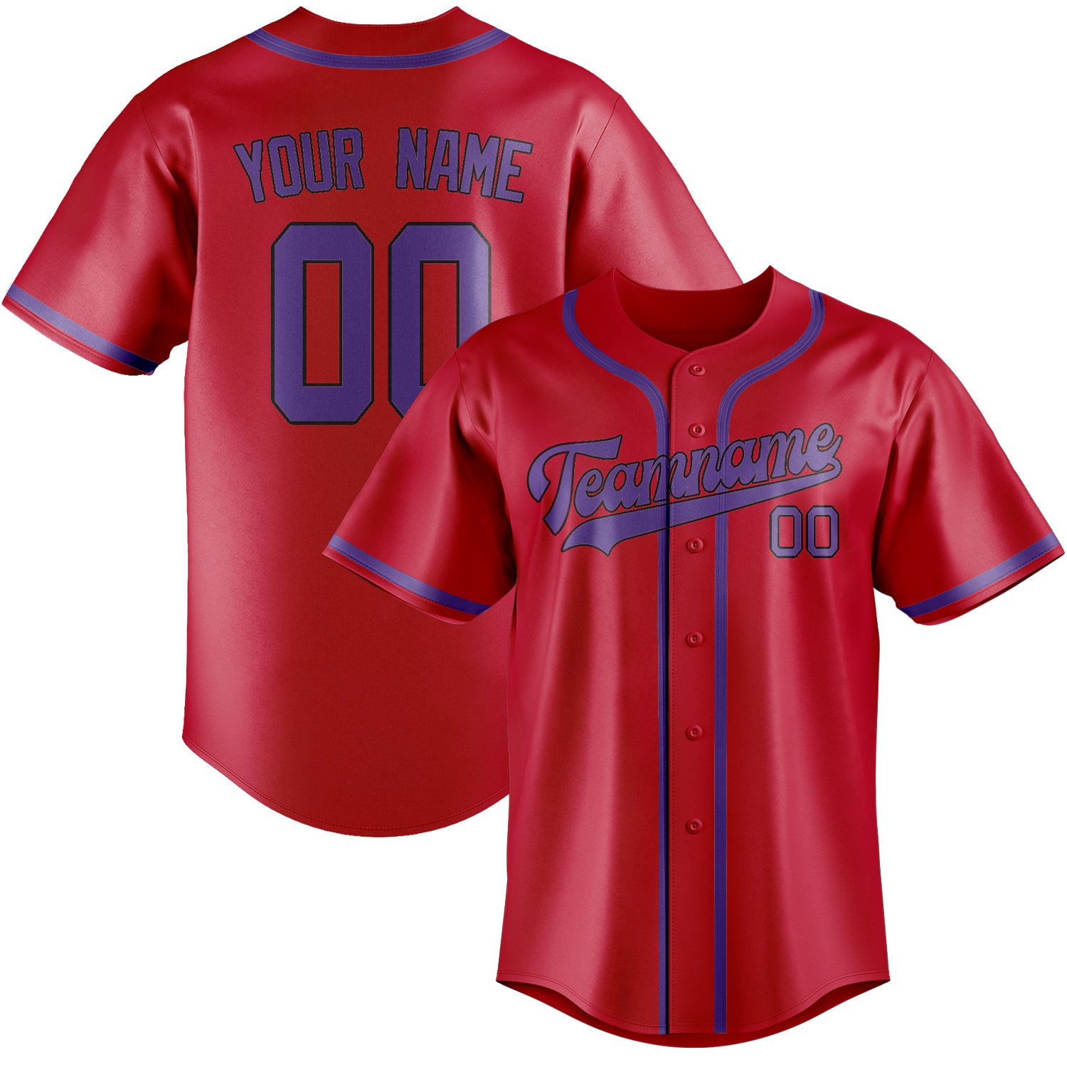 Maillot de baseball personnalisé rouge clair et violet