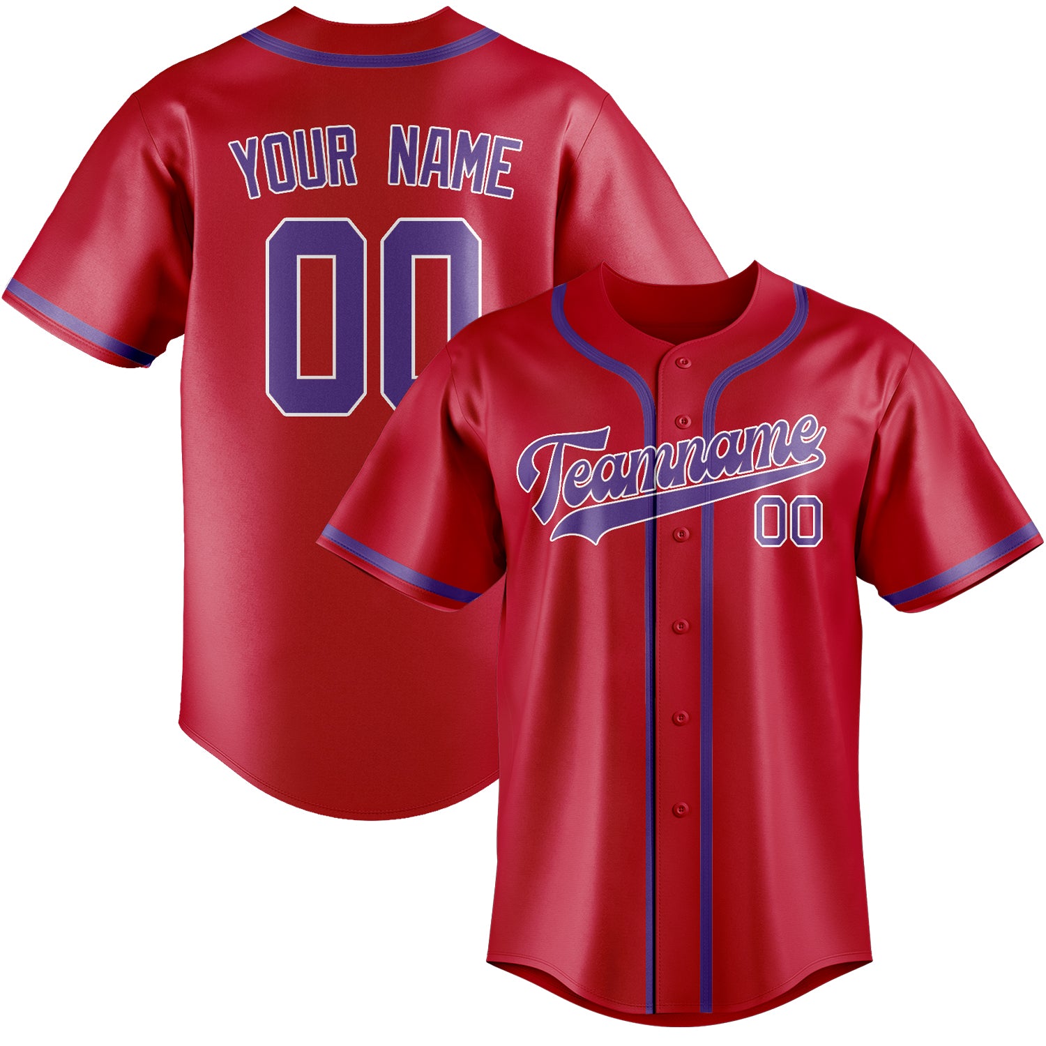 Maillot de baseball personnalisé rouge clair et violet