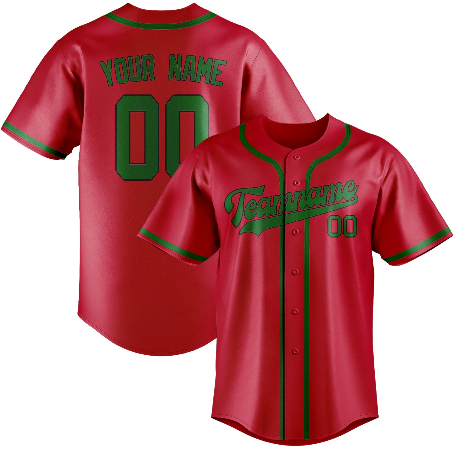 Maillot de baseball personnalisé rouge et vert émeraude