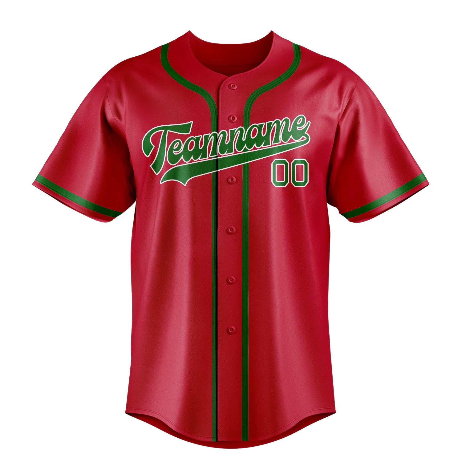 Maillot de baseball personnalisé rouge et vert émeraude