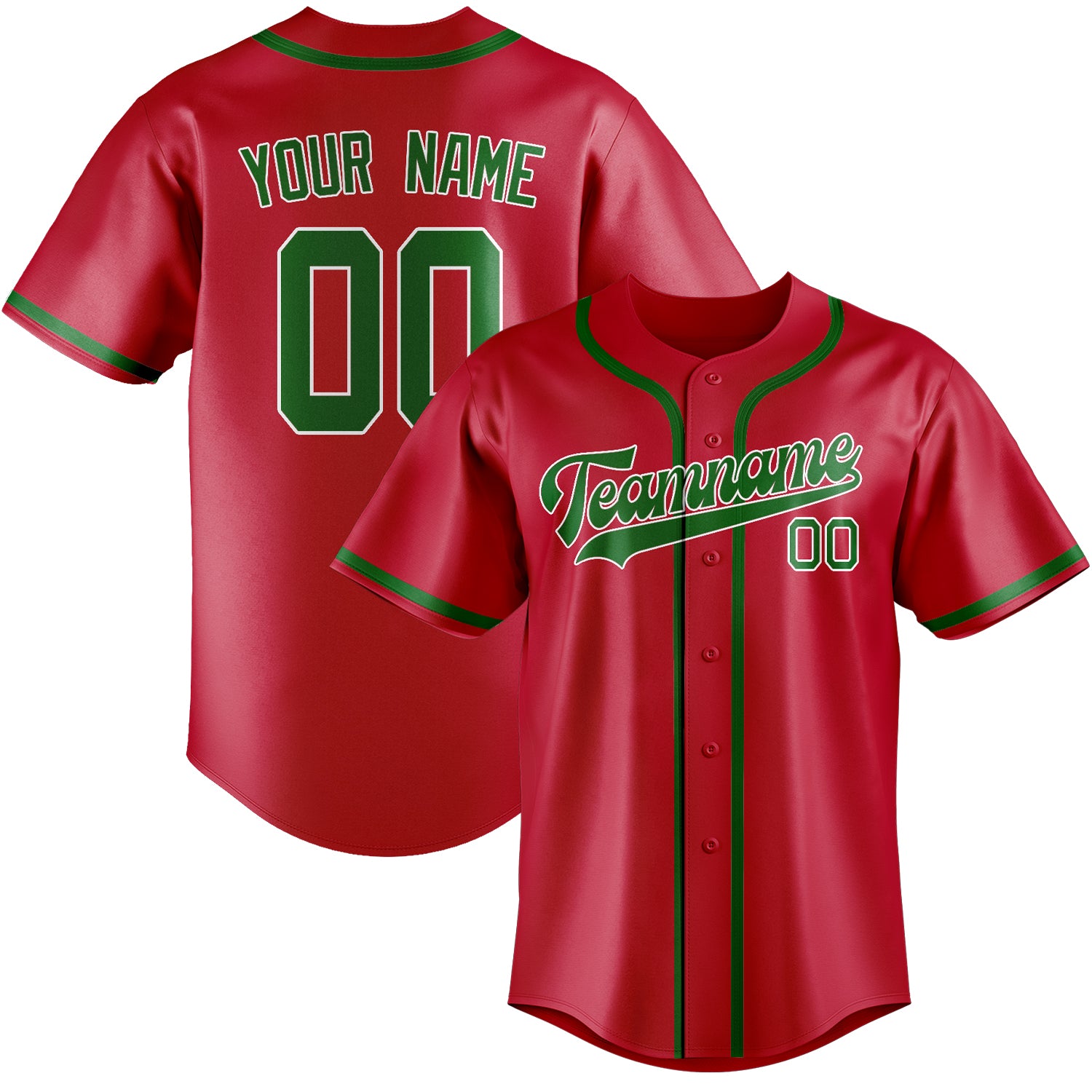 Maillot de baseball personnalisé rouge et vert émeraude