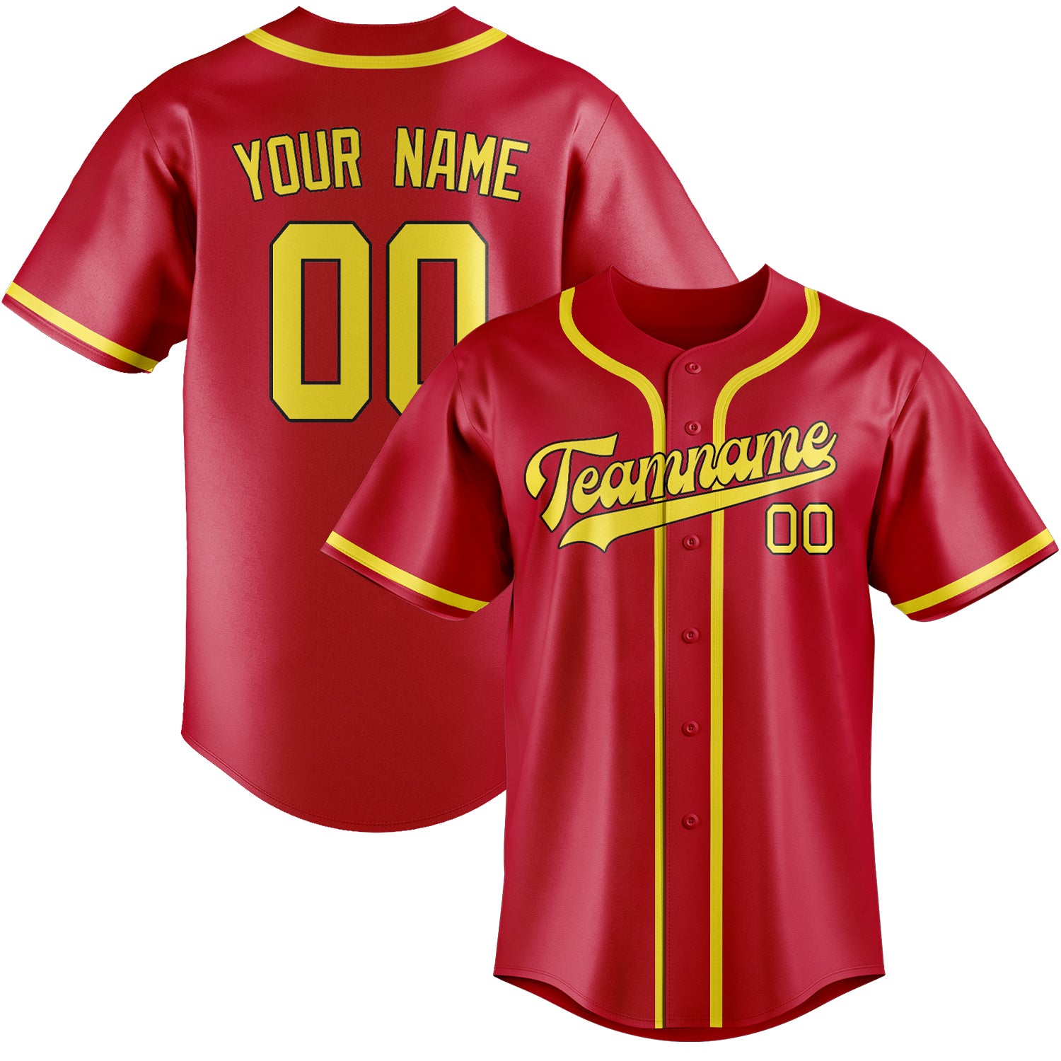 Maillot de baseball personnalisé rouge et jaune clair