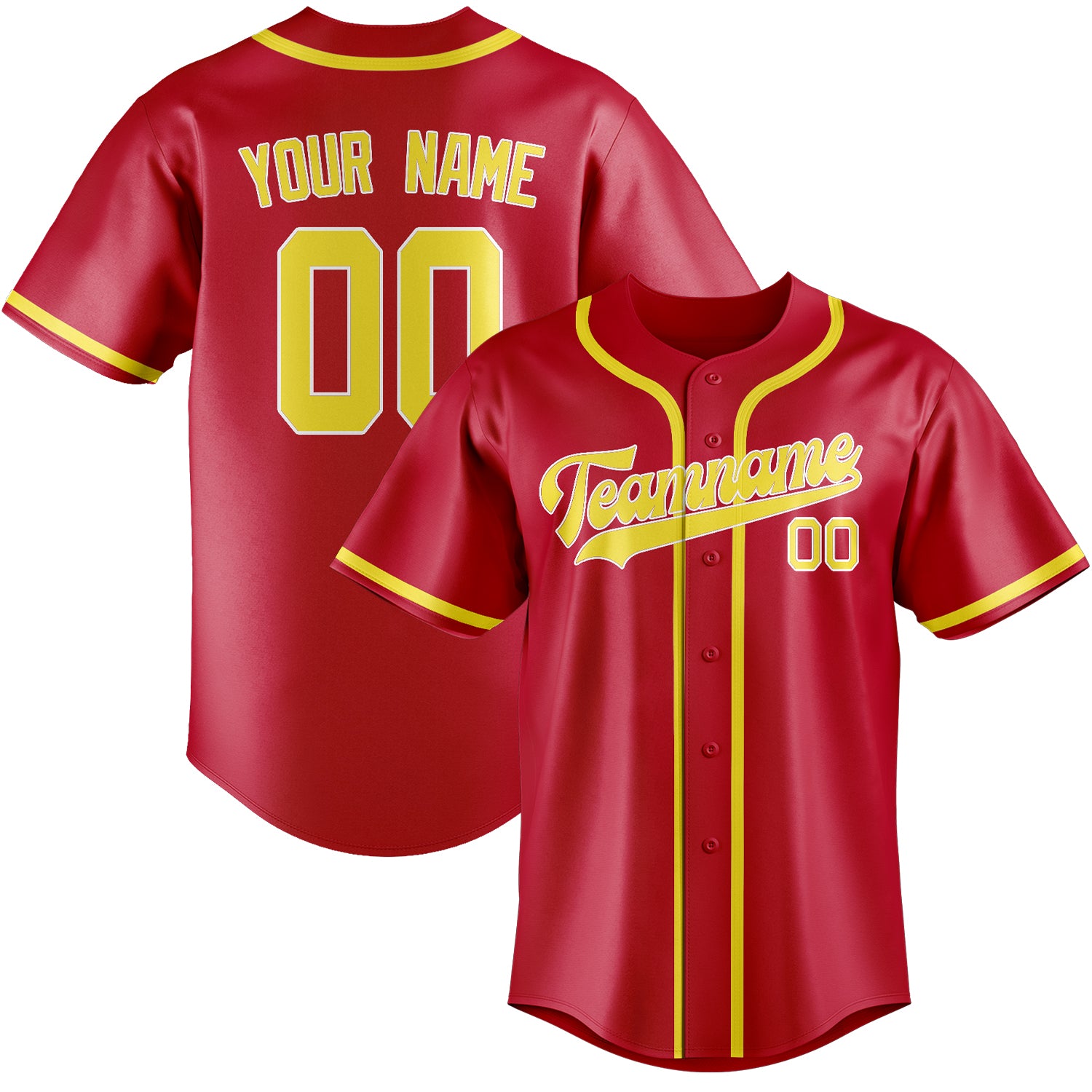 Maillot de baseball personnalisé rouge et jaune clair