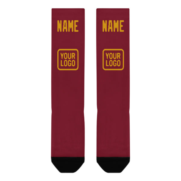Chaussettes hautes personnalisées rouge carmin et jaune