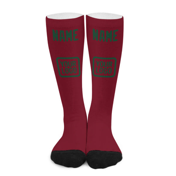 Chaussettes hautes personnalisées rouge cramoisi et vertes