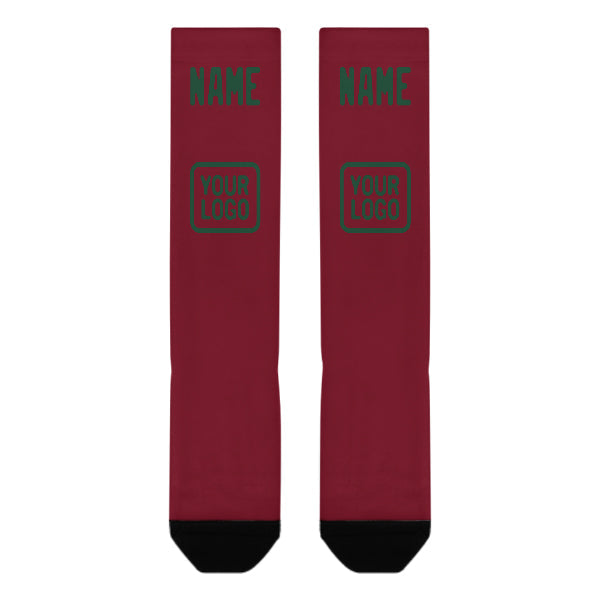 Chaussettes hautes personnalisées rouge cramoisi et vertes