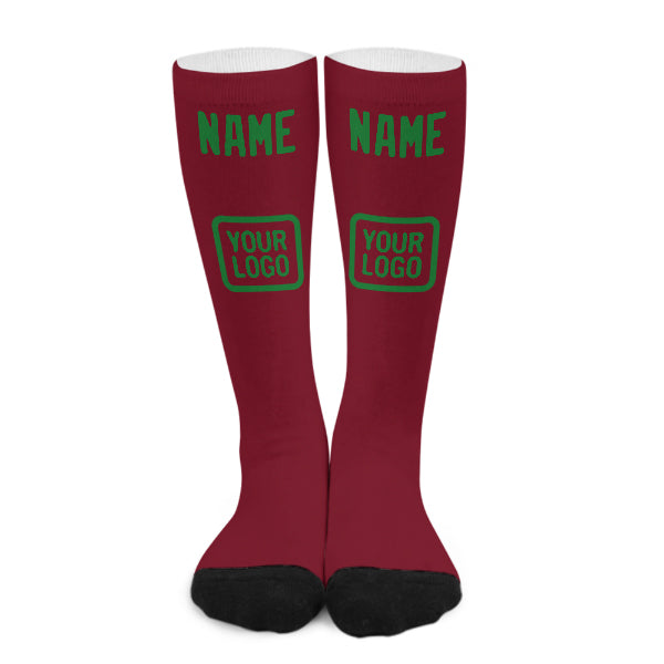 Chaussettes hautes personnalisées rouge cramoisi et vert émeraude