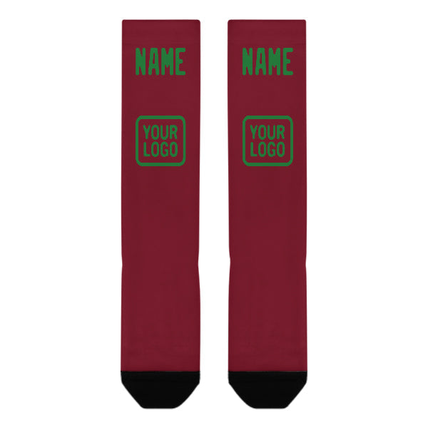 Chaussettes hautes personnalisées rouge cramoisi et vert émeraude