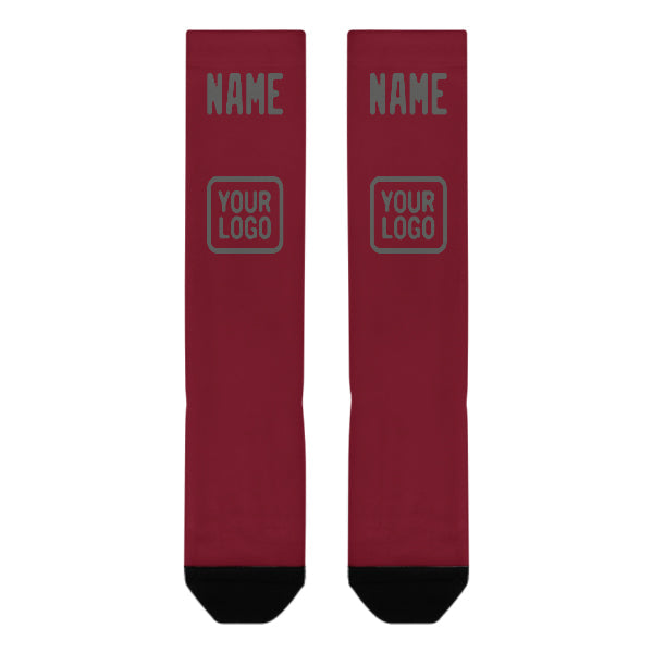 Chaussettes hautes personnalisées rouge cramoisi et gris foncé