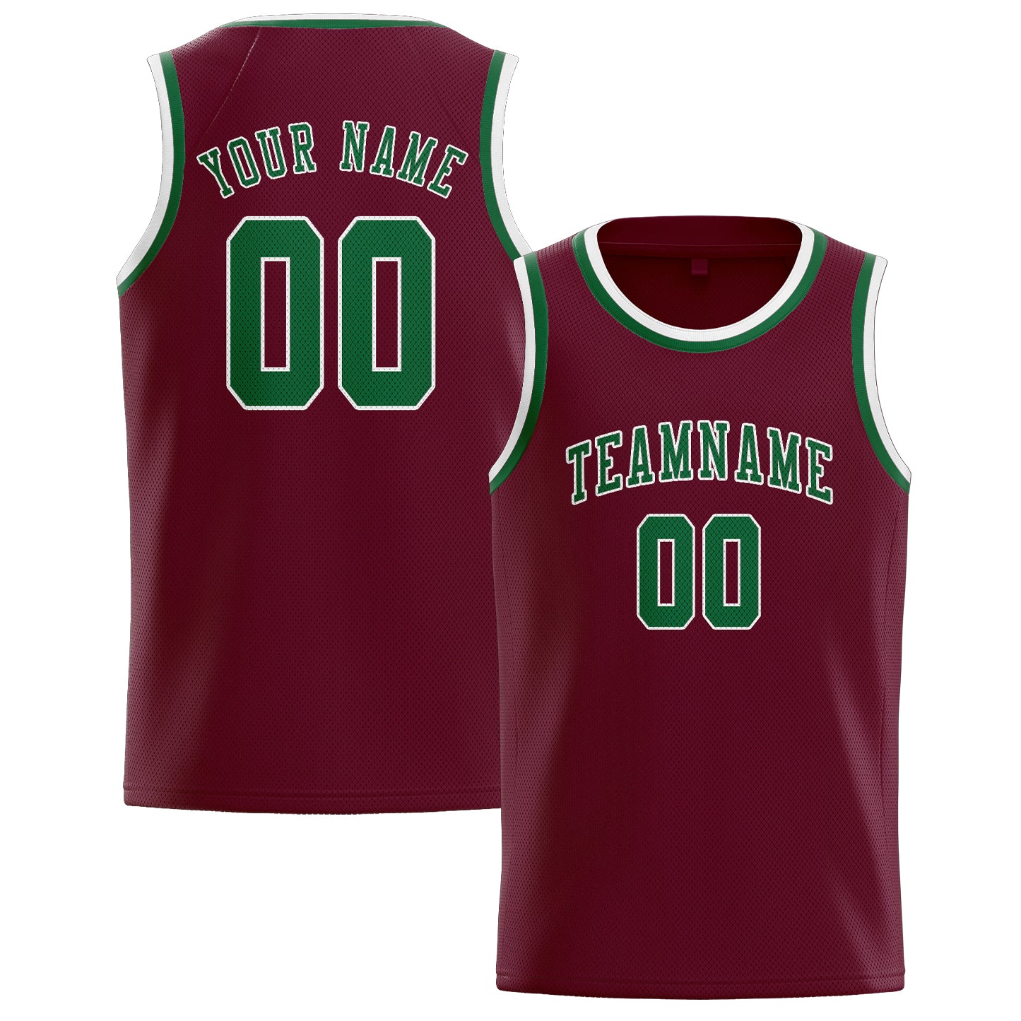 Maillot de basketball personnalisé rouge cramoisi et vert