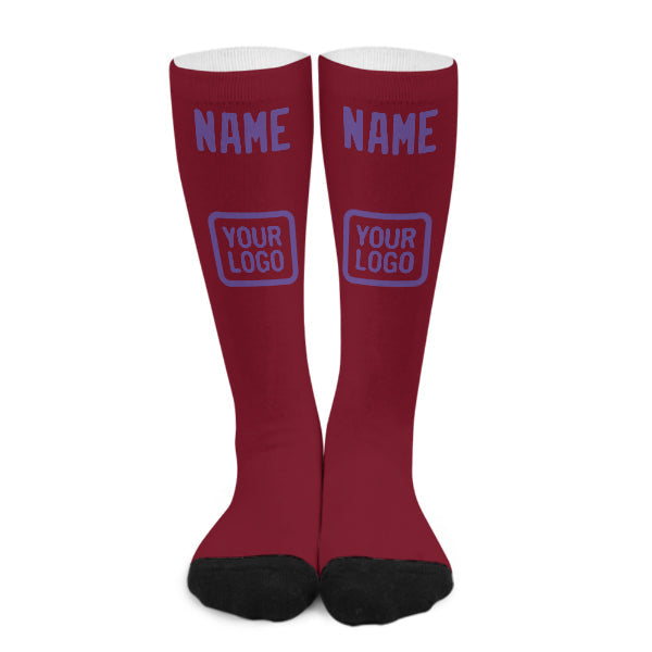 Chaussettes hautes personnalisées rouge carmin et violet clair