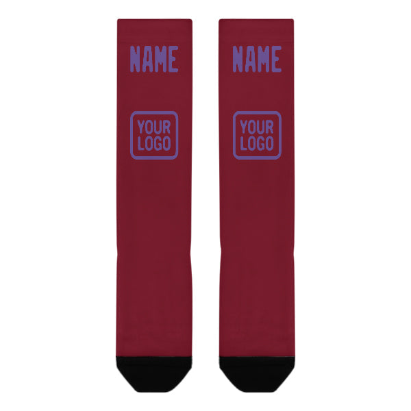 Chaussettes hautes personnalisées rouge carmin et violet clair