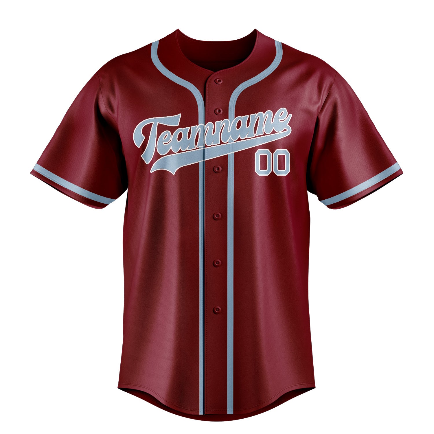 Maillot de baseball personnalisé rouge cramoisi et bleu clair