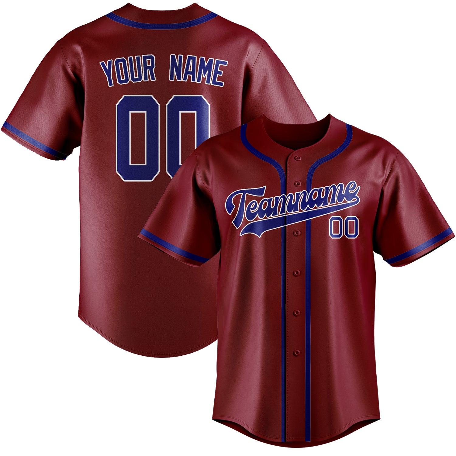 Maillot de baseball personnalisé rouge cramoisi et bleu ciel