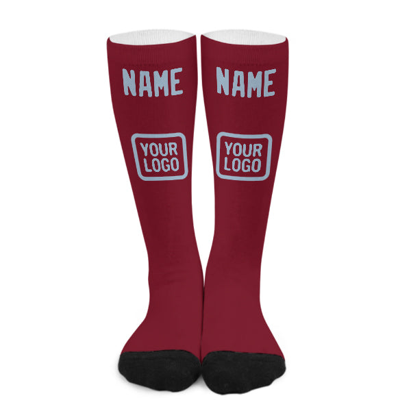 Chaussettes hautes personnalisées rouge cramoisi et bleu clair