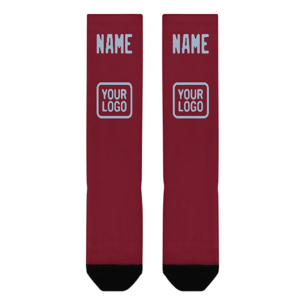 Chaussettes hautes personnalisées rouge cramoisi et bleu clair
